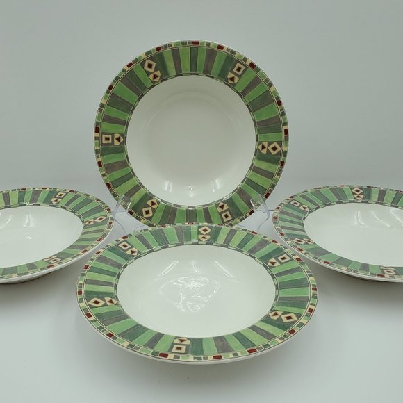 Sango Mesa 3018 Rim Soup Bowls Stripes Aztec Southwest Pattern - Picture 1 of 7